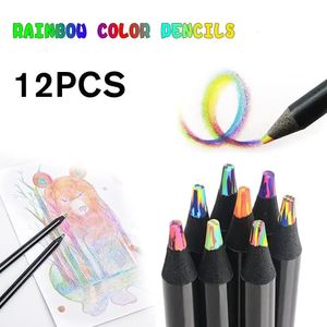 Crayon dessin couleur arc-en-ciel papeterie Crayons concentriques Art Crayon peinture Kawaii dégradé 12 ensemble couleurs Pastel 231219