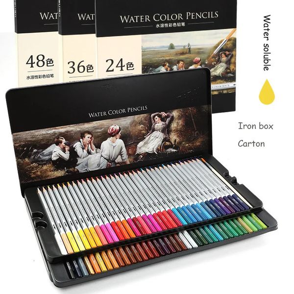 Crayon Crayons de couleur solubles dans l'eau, 24 36 48 72 couleurs, croquis professionnel, stylo aquarelle, fournitures d'art pour enfants, ensemble de peinture 231108