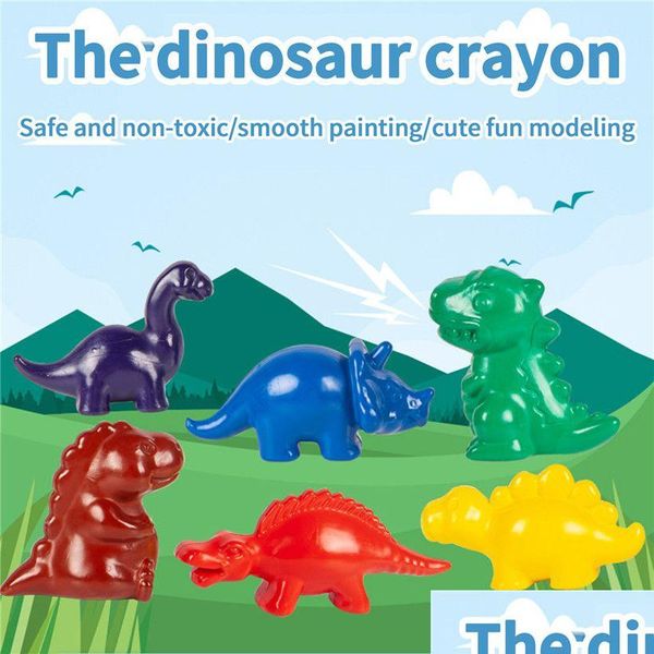 Crayons Dinosaur Crayon Kids Safety Modeling 3D Brush Set Set Childrens Baby 6 Colors Set Set Set Safe Drop Dropliv Dh4og