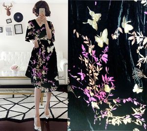 Crazy Discount High Grade luxe zwarte vlinderbloemen Flocking stof zijden fluweel stof voor jurk/pak tissus meter telas
