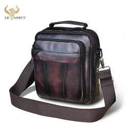 Gek paardenleer mannelijke mode Travel Tote Messenger Mochila Bag Design Satchel Crossbody Schouder 8 Tablet Case Men 149 240307