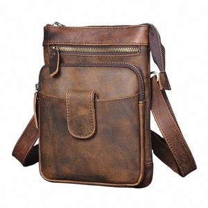 Crazy Horse Hombres de cuero Retro Mochila Crossbody Menger Bag Designer Male Fanny Cinturón Paquete Cigarrillo Tableta Bolsa 6549 u9ej #