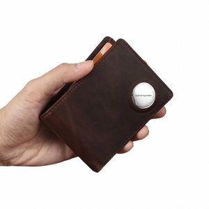 Crazy Horse Leather Men Portefeuille avec tracker Pocket Coin Purse Small Mini Carte Holder RFID MALLE MALLET AIR TAG TAGDER COVER PRIS S1GS # #