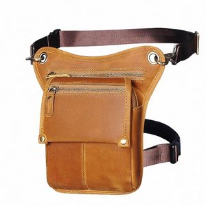 Crazy Horse Leather Multi-functi Design Small Sling Bag Cinturón de viaje Fanny Paquete de cintura Gota Pierna Bolsa Bolsa para mujeres Hombre 211-4 u4kL #