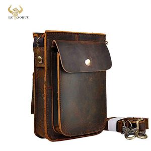 Crazy Horse Leather multifonction décontractée Daily Fashion Small Messenger One Sac à épaule Designer Belt Belt Sac Phone Pouche 021 MX262P