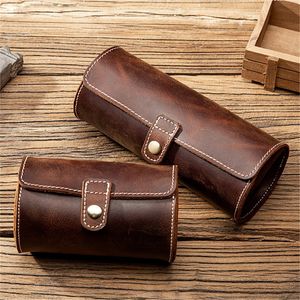 Crazy Horse Leather Watch Roll Case Portable Vintage Holder Travel Pols Sieraden Opslag Pouch Organizer 220617