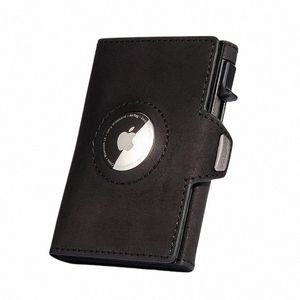 Crazy Horse Skin Wallet Minimalistische Ultra Dunne metalen RFID -kaarthouder Air Tag Cover F35B#