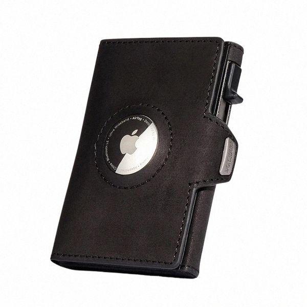 Portefeuille en peau de cheval fou pour hommes, minimaliste, Ultra fin, en métal, porte-carte RFID, couverture d'étiquette aérienne, I3B1 #