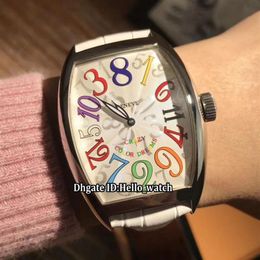 CRAZY HOURS 8880 CH COLOR DREAMS Automatische herenhorloge met witte wijzerplaat Bounce zilveren kast Witte lederen band Sport nieuwe herenhorloges262e