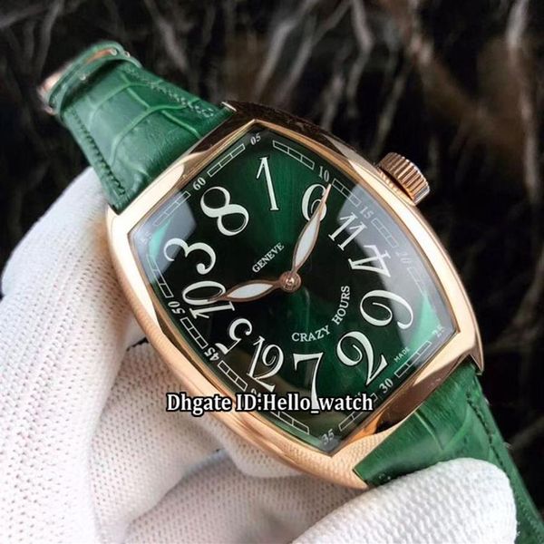 Crazy Hours Green Dial 8880 Reloj automático para hombre Caja de oro rosa Correa de cuero verde Barato Nuevo Relojes deportivos para caballeros de alta calidad 309u