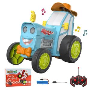 Crazy Jumping Car With Music Lights Voertuig Infrarood Remote Control Stunt Walk Openright Truck Funny Children Toys 240408