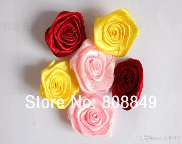 Tela color crema capullos de rosa NoSew tela rosa DIY hecho a mano cinta de raso roseta tela flores para bebé 100 piezas lote 4433525