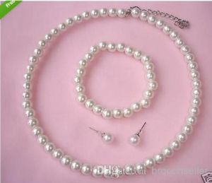 Collier ras du cou en fausses perles acryliques crème, Bracelet et boucles d'oreilles, ensembles de bijoux de fête de bal