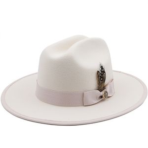 Crème plume fête mariage chapeaux pour femmes élégant printemps église feutre Fedoras hommes hiver Goth haut Vintage Fascinator Jazz casquettes