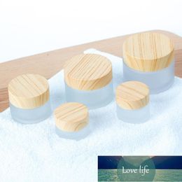 Pot de crème emballage cosmétique bricolage beauté bambou couvercles d'impression en bois bouteille en verre givré échantillon pots de crème Pot vide