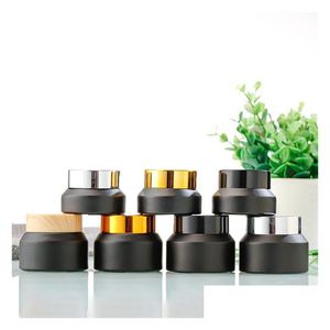 Pot de crème en gros 15G 30G 50G pot rond mat givré beurre corporel crème de soin de la peau pots en verre cosmétique avec capuchon en plastique Dro Dhgarden Dh0H4