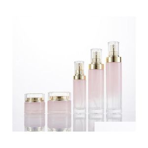 Pot de crème en gros dégradé de verre rose pots cosmétiques bouteilles de pompe de lotion avec couvercles en or 30G 50G 40 ml 100 ml 120 ml livraison directe Offi Dh6Uh