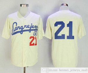 Crème Roberto Clemente Jersey # 21 Santurce Crabbers Porto Rico Dans Baseball Jersey Baseballs Cousu Button Down Shirt Expédition Rapide
