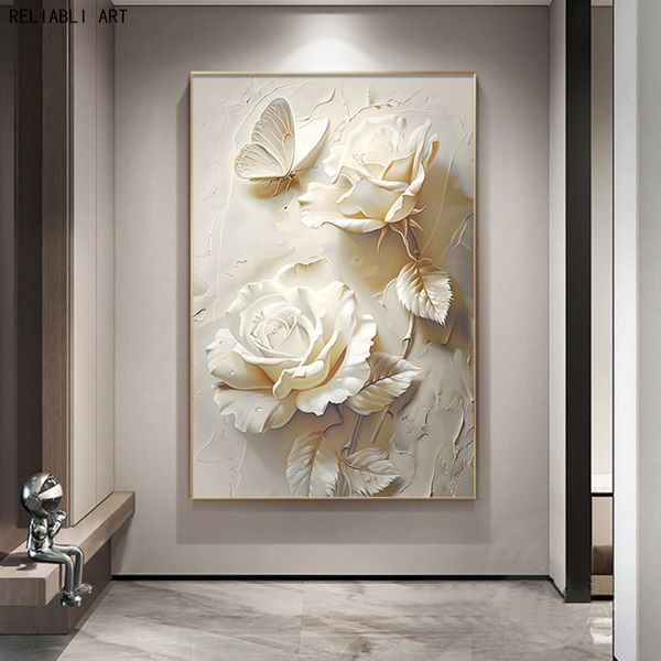 Crème Style Résumé Fleurs de salon Décoration murale Paint, Print Flora Print Flora Affiche Home Decor Home Decor Art Image sans cadre