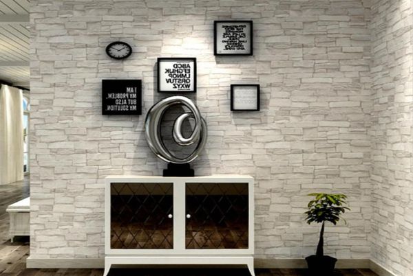 Papel tapiz de ladrillo de piedra vintage de color blanco crema para paredes Roll Faux 3d fondos de pantalla para sala de estar Restaurante papel de pared no tejido 7382041