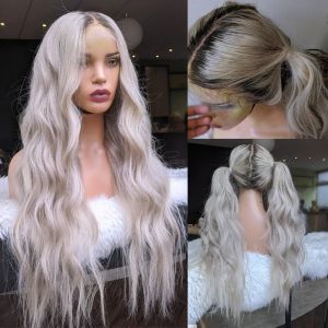 Perruque Full Lace Wig naturelle ondulée, cheveux naturels, blond crémeux, avec reflets cendrés, HD, 200%, pre-plucked, pour femmes