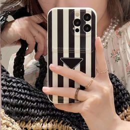 Romige ontwerper streep zomer dopamine trend telefoonhoesjes voor Apple iPhone 14 13 12 11 Pro Max zachte siliconen full-body mobiele cel rug covers fundas Coque Black