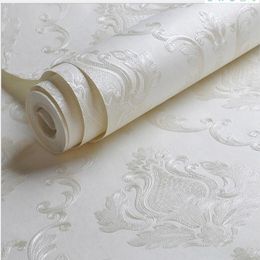 Crémeux Blanc En Relief Damassé Papier Peint Chambre Salon Fond Motif Floral 3D Texturé Papier Peint Décor À La Maison 10M Roll206C