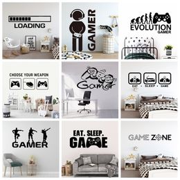 Créer Gamer autocollant mural vinyle papier peint Mural pour enfants garçons chambre décoration décalcomanies Ps4 jeu affiche décor porte autocollants 220716