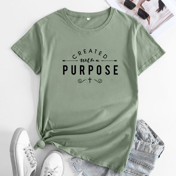 Creado con una camiseta de propósito Mujeres Religiosas Cristianas Biblia Camiseta Casual Unisex Church Oración Top Camiseta Drop envío