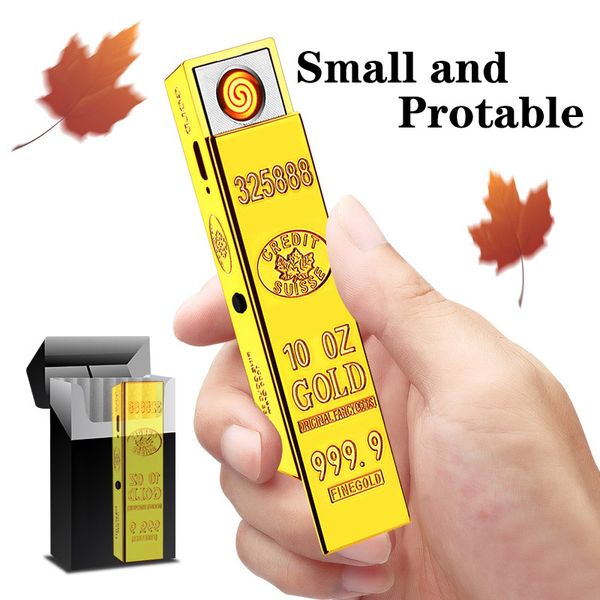 Creatity Gold Bullion Briquets rechargeables USB Interrupteur tactile Briquet électronique Coupe-vent sans flamme