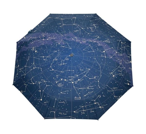 Creative 12 étoiles map Starry Sky Umbrella Rain Femmes Automatic trois pliing Parasol Parapluie 2204269937713