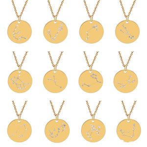 Créatif 12 signes du zodiaque pendentif collier pour femmes mode collier en acier inoxydable charme douze constellations bijoux en cristal