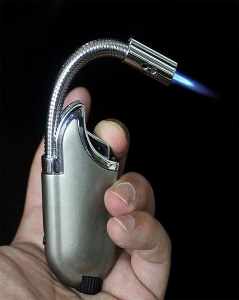 créatif 2 en 1 multifonctionnel tube d'extension souple briquet torche à jet allume-cigare coupe-vent gaz butane rechargeable métal led 4482301
