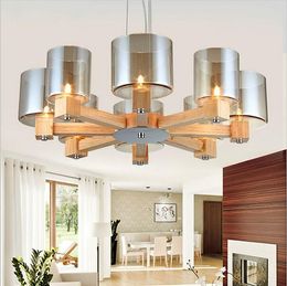 Creatieve moderne eiken hanglamp voor woonkamer eetkamer lampadario moderno hout glazen led hanglamp armaturen huisverlichting