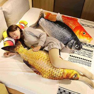 Creatief 30120cm 3D Simulatie Gigant Gigant Gold Fish Plush Toys Gevuld zachte karper Plush kussen Sofion Cushion Gift Ldren Toys J220729