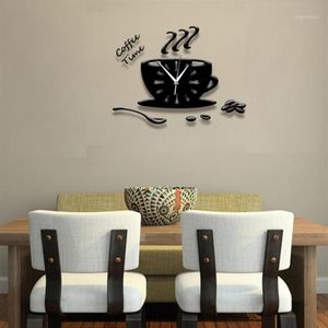 Creatieve 3D Acryl Theepot Wandklok Koffiekopje Lepel Decoratieve Keuken Klokken Eetkamer Slaapkamer Home Decor Zelfklevend1321R