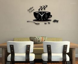 Креативные 3D акриловые чайник настенные часы кофейная чашка ложка декоративные кухонные часы столовая спальня домашний декор самоклеющиеся18211503
