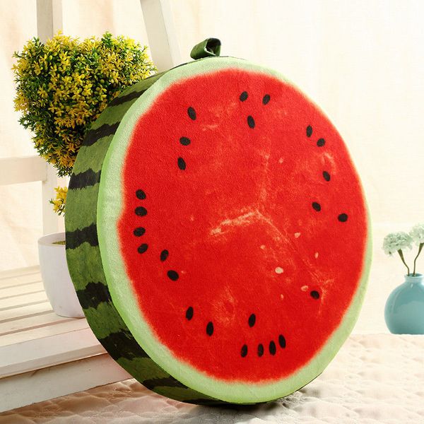 Creativo 3D Cojín de fruta Cojín de estudiante Almohada Espesar Niños redondos Lindo Dibujos animados Kindergarten Sandía Silla Cojín F8224 210420