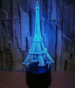 Luces LED 3D creativas, interruptor táctil LED, lámpara de mesa, colorida Torre Eiffel, visión, luz estéreo, control remoto, gradiente, luz nocturna 3D3046562