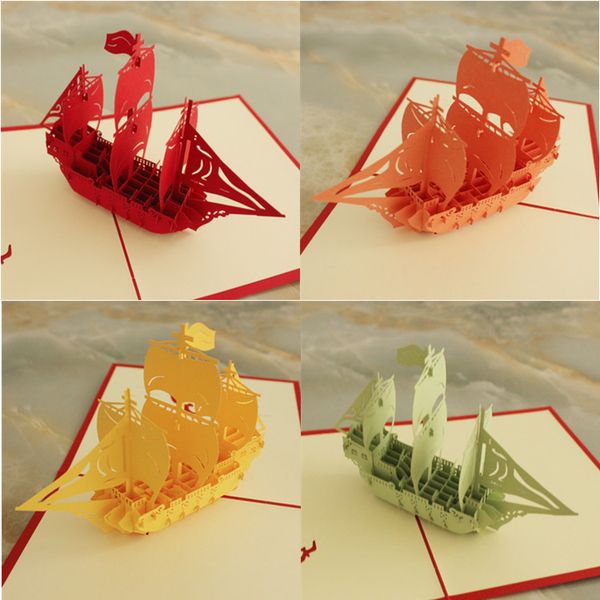 Créatif 3D papier découpé stéréoscopique voilier carte de voeux type pliant fait à la main ajouré chinois artisanat ethnique cartes cadeaux d'affaires