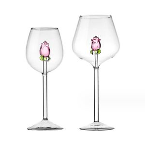 Verres à vin créatifs 3D Rose intégrés, verres à vin rouge et blanc, gobelet à boissons, flûte à Champagne, joli cadeau de saint-valentin pour la maison