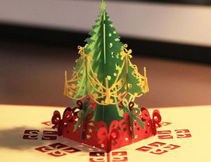 Creatieve 3D Pop -Up kerstboom Handgemaakte rode kleur wenskaarten Kerst Decor Feestelijke feestevenement Supplies1444369