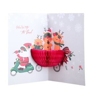 Creatieve 3D Pop-up Wenskaart Leuke Cartoon Kerstuitnodiging Kaart Kerstmis Santa Claus Wenskaarten Kerstmisgift Briefkaart WVT1114