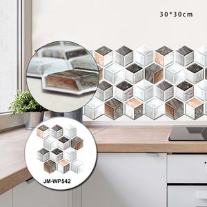 Pegatina de pared hexagonal de PVC autoadhesiva 3D creativa, decoración de restaurante, cocina, dormitorio, baño, TV, decoración de fondo, 30x30CM