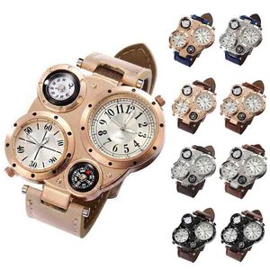 Creative 4 Cadrans Numérique Bracelet Montres Hommes Chic Double Mouvement Quartz Sport Montre Étanche Extérieure Thermomètre Boussole Horloge H1012