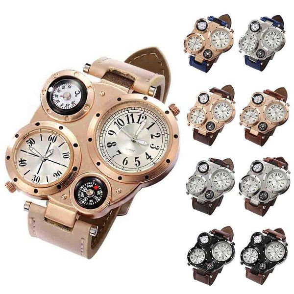 Creative 4 Cadrans Numérique Bracelet Montres Hommes Chic Double Mouvement Quartz Sport Montre Étanche Extérieure Thermomètre Boussole Horloge H1012