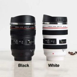 Creatieve 400 ml camera lens mok draagbare roestvrijstalen tuimelaar reismelk koffiemok nieuwigheid camera lens dubbele laag cups nieuw
