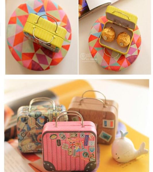 Créative 6 styles Retro Tin Plate Suitcase Candy Boxes for Wedding Party Event Gift Boîtes Sweet Boîtes Mariage Faveur Vintage Jewlery Box3066301