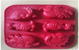 Créativité 6 trous gros dinosaures moule à gâteau moule de savon de silicone pour le feuille de feuille de bougie à la main