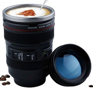 Creatieve 6e generatie 400 ml Mokken Rvs Voering Travel Thermische Koffie Camera Lens Mok Cups met Hood Lid Wll980